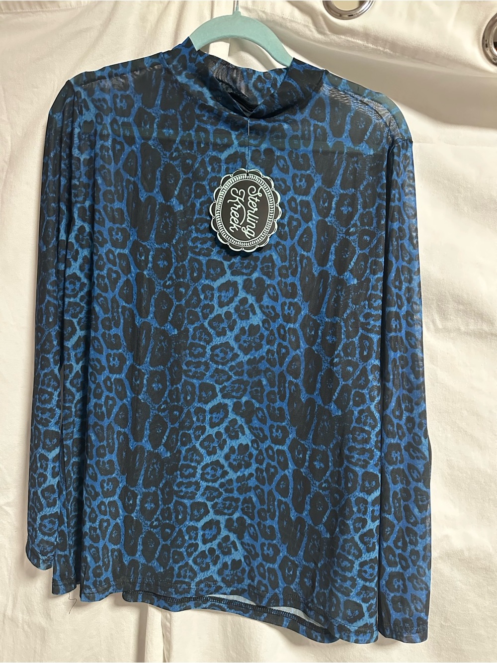 NWT Blue Leopard Print Long Sleeve Mesh Top by Sterling Kreek